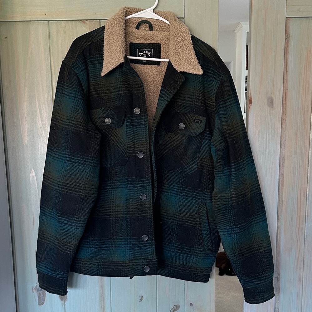 Billabong Plaid Teddy Jacket - Black and Teal